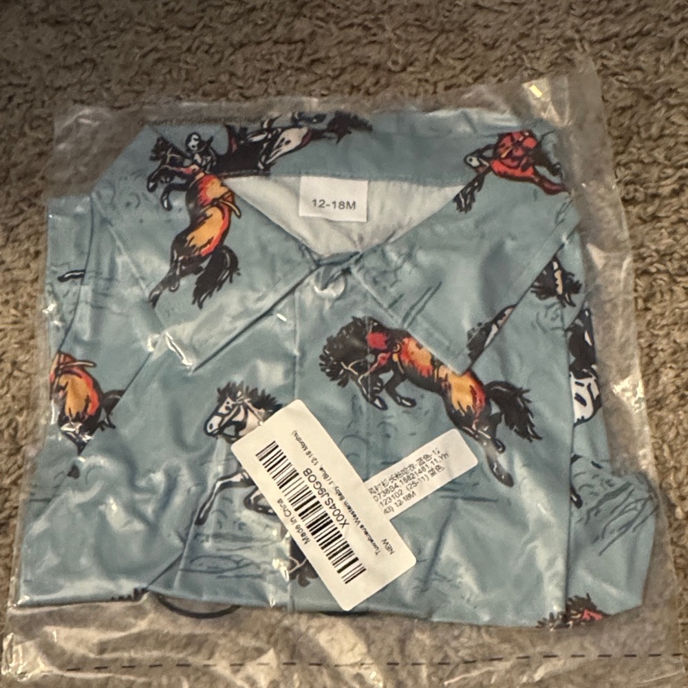 SHEIN Kids Blue Horse Print Button Down Shirt